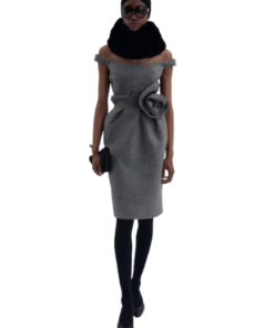 Magda Butrym Rose off-Shoulder Midi Dress in Grey - Image 3