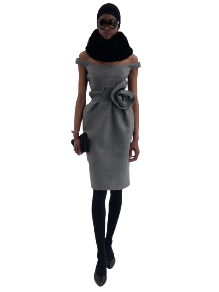 Magda Butrym Rose off-Shoulder Midi Dress in Grey - Image 3
