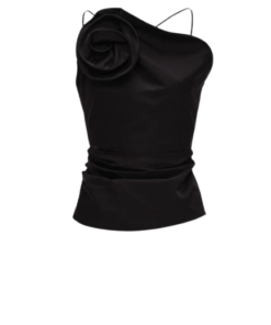 Magda Butrym Rose One-Shoulder Top in Black