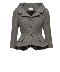 Magda Butrym Tailored Blazer With Faux Fur Peplum in Grey