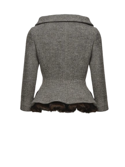 Magda Butrym Tailored Blazer With Faux Fur Peplum in Grey - Image 2