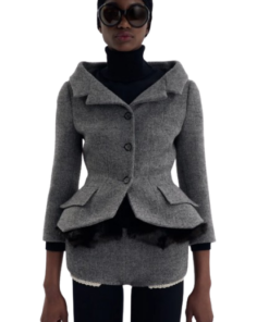 Magda Butrym Tailored Blazer With Faux Fur Peplum in Grey - Image 3