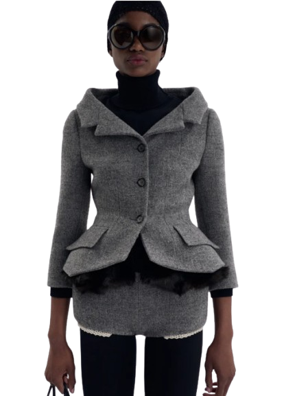 Magda Butrym Tailored Blazer With Faux Fur Peplum in Grey - Image 3