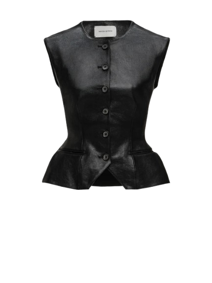 Magda Butrym Tailored Flared Vest in Black Leather