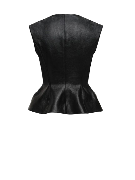 Magda Butrym Tailored Flared Vest in Black Leather - Image 2