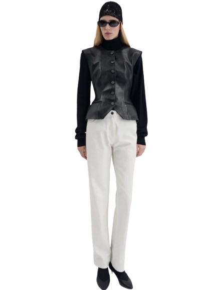 Magda Butrym Tailored Flared Vest in Black Leather - Image 3