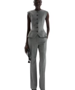 Magda Butrym Tailored Flared Vest in Grey - Image 3