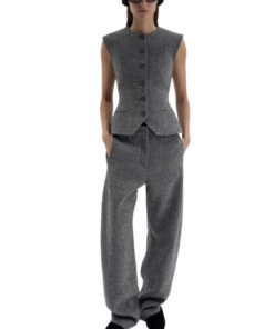 Magda Butrym Tailored Wool-Blend Flared Vest in Grey - Image 3