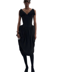 Magda Butrym V-Neck Corset Midi Dress in Black - Image 3