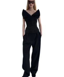 Magda Butrym V-Neck Corset Top in Black - Image 3