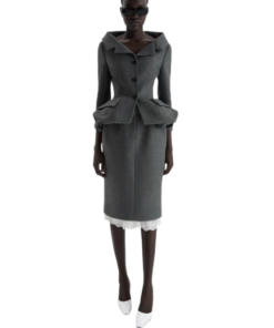 Magda Butrym Wool Blazer With Rose Peplum in Grey - Image 3