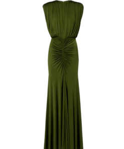 Self-Portrait Olive Jersey Gathered Maxi Dress