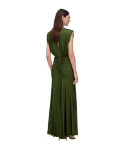 Self-Portrait Olive Jersey Gathered Maxi Dress - Image 3