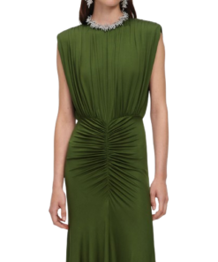 Self-Portrait Olive Jersey Gathered Maxi Dress - Image 4